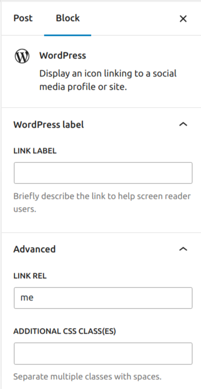 Block settings for individual icon block