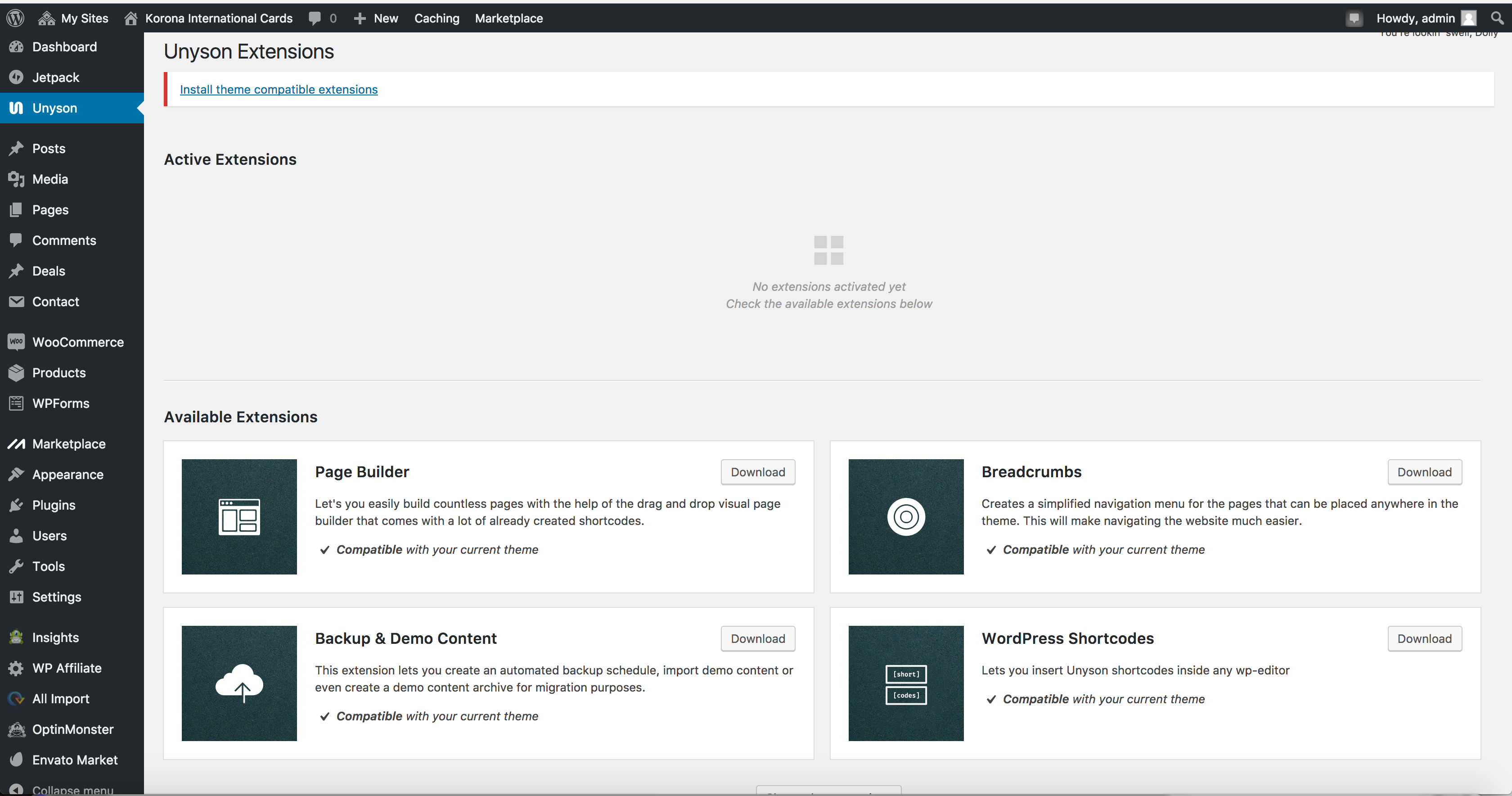 Extensions install error ( "ThemeFuse/UnysonShortcodesExtension" has