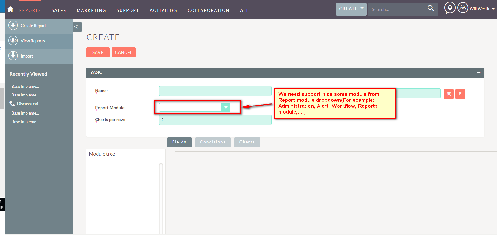 Currently, We could not hide Reportable some modules via in Report