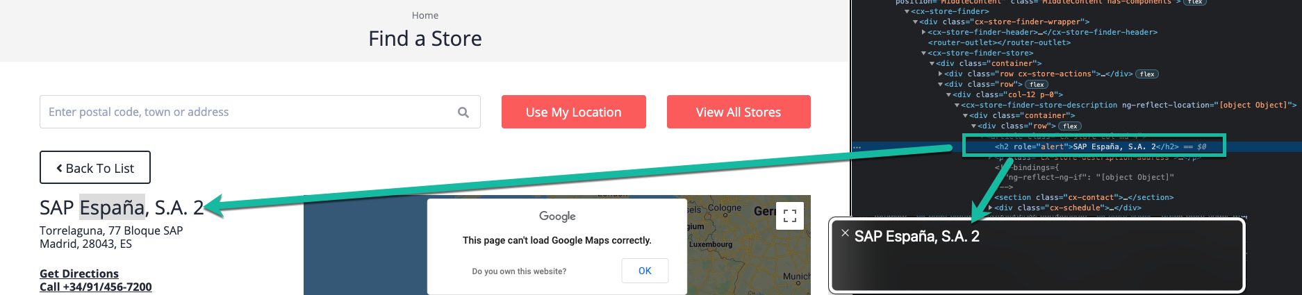 Find a Store: On the Store Details page, there is no vocalized feedback ...