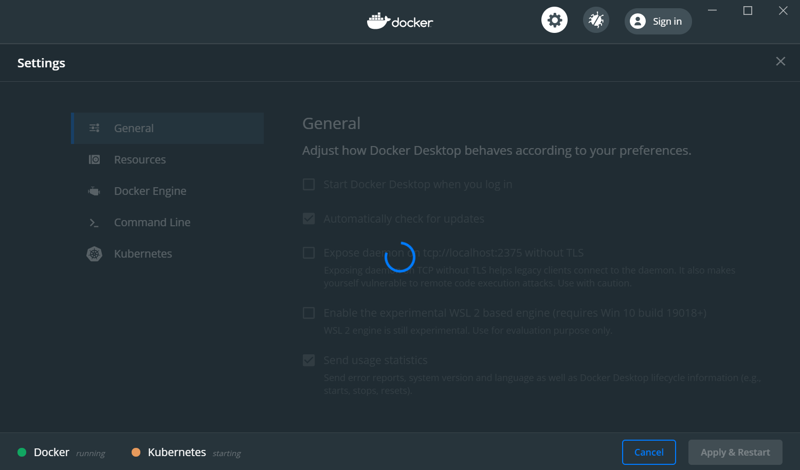 Setting ui keep loading and never finished · Issue #6455 · docker/for ...