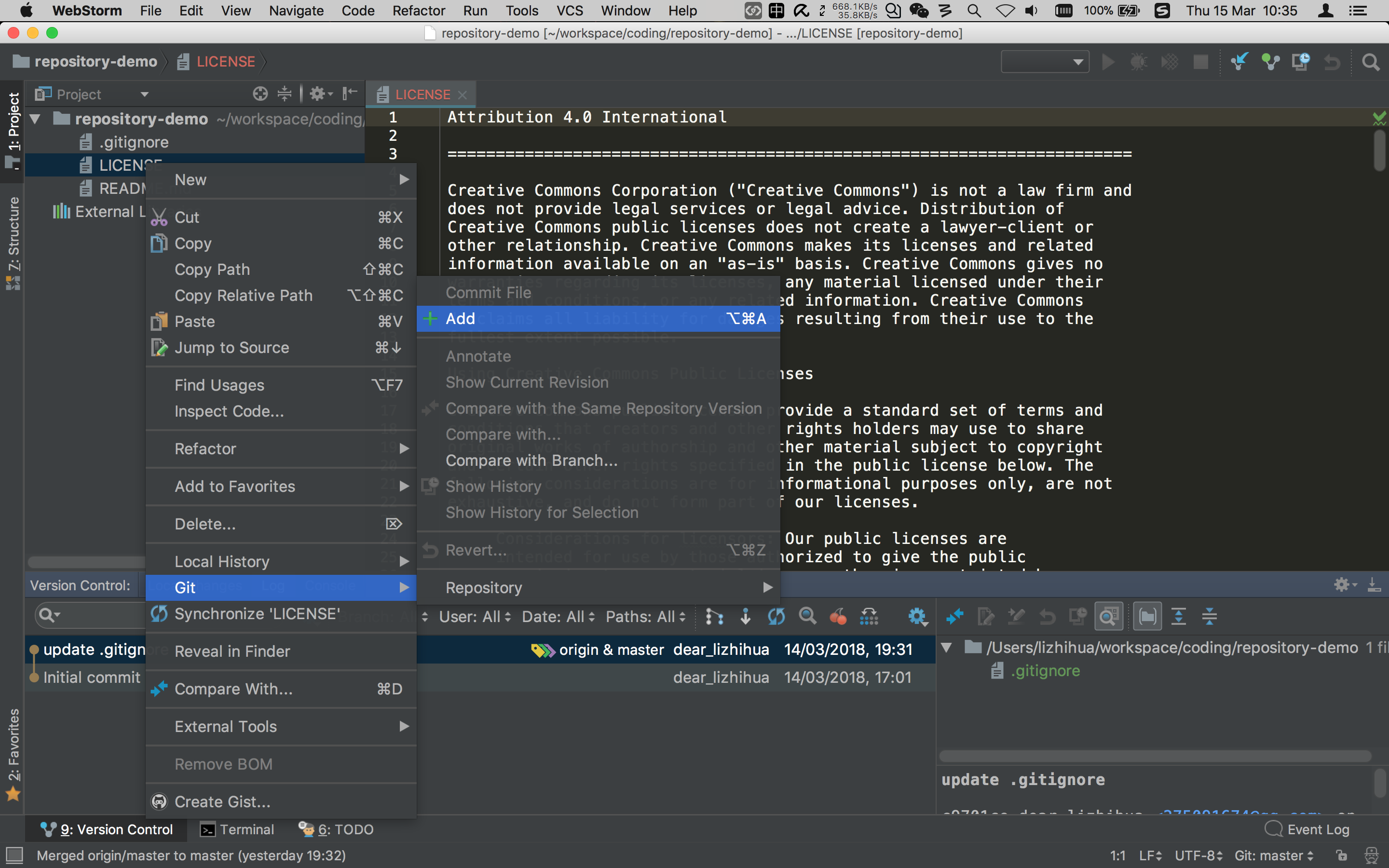 git add license