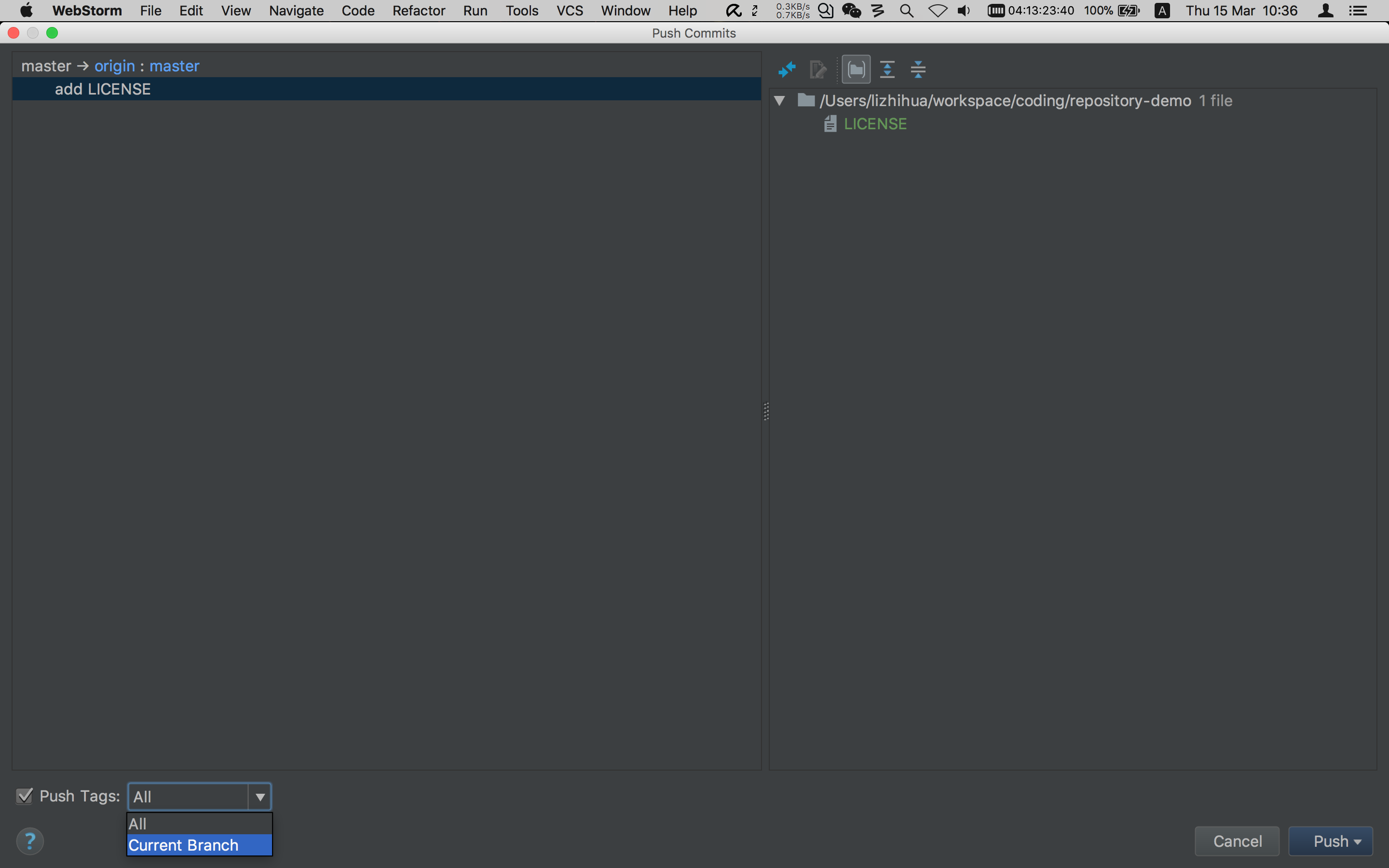 git push select branch