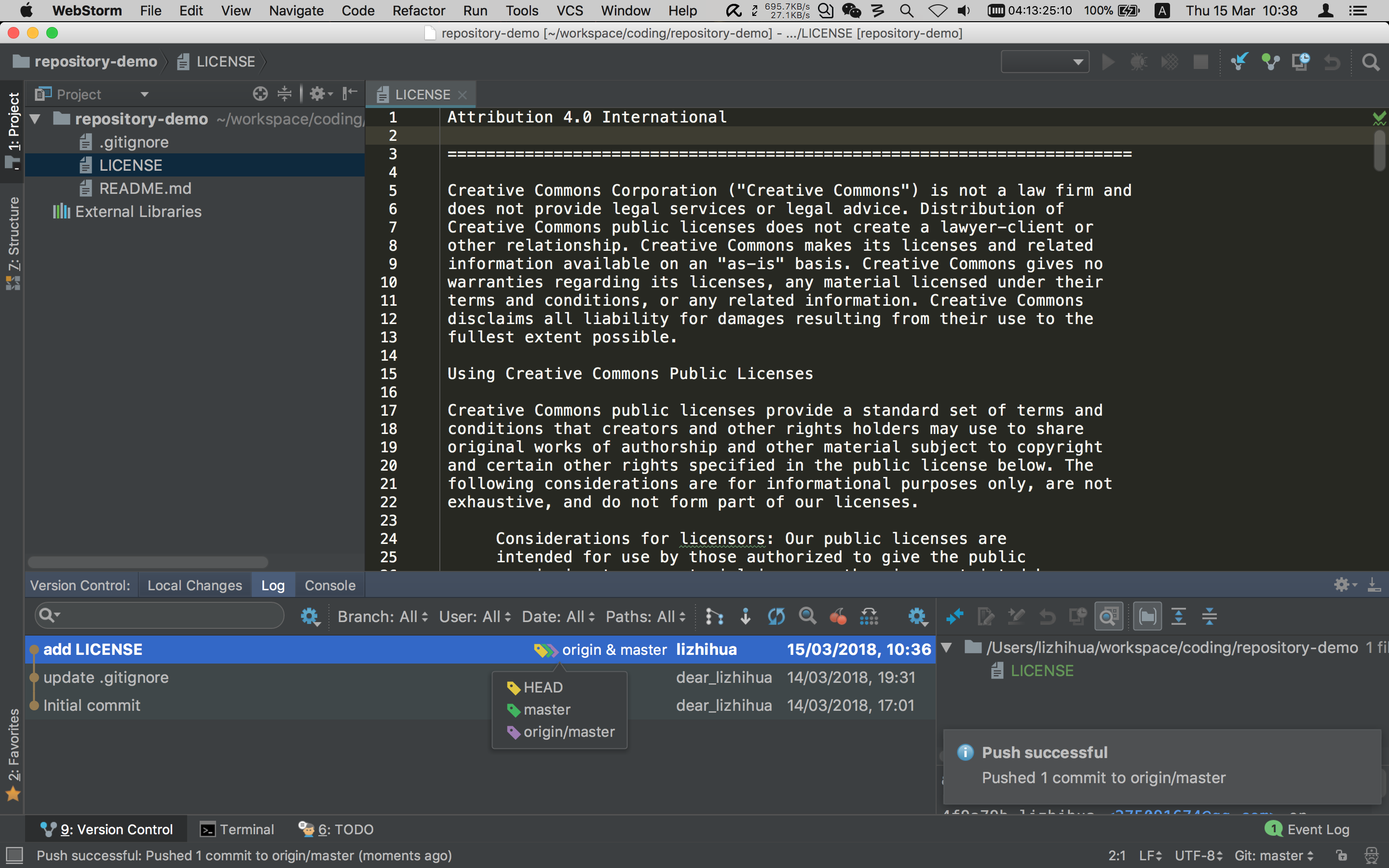 git push successful