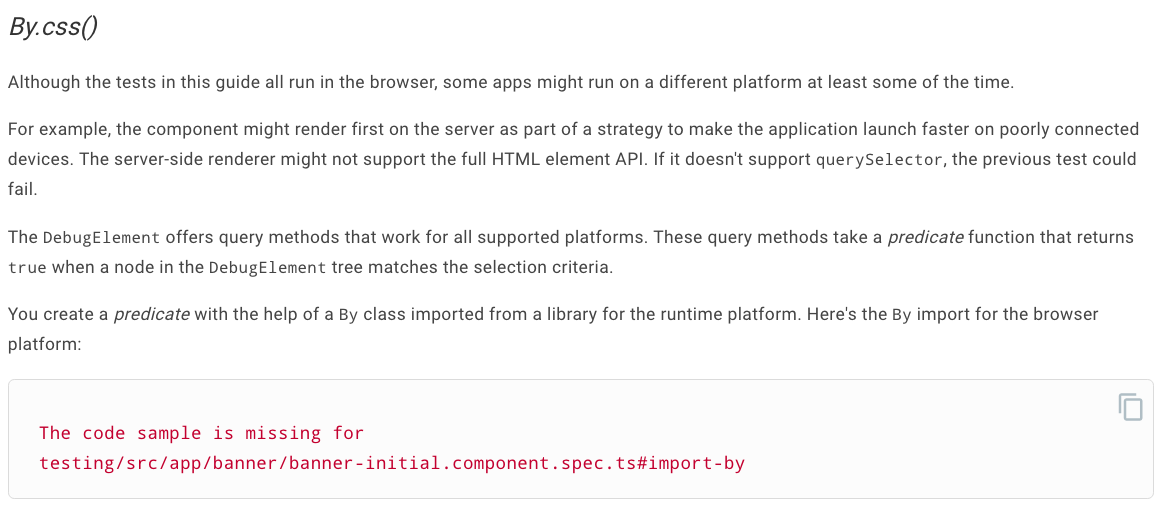 docs: Missing code sample in Basics of testing components · Issue ...