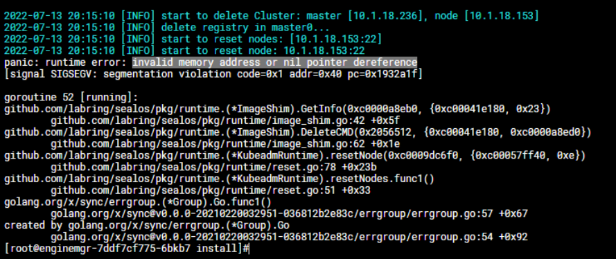 BUG: sealos reset nil pointer dereference · Issue #1303 · labring ...