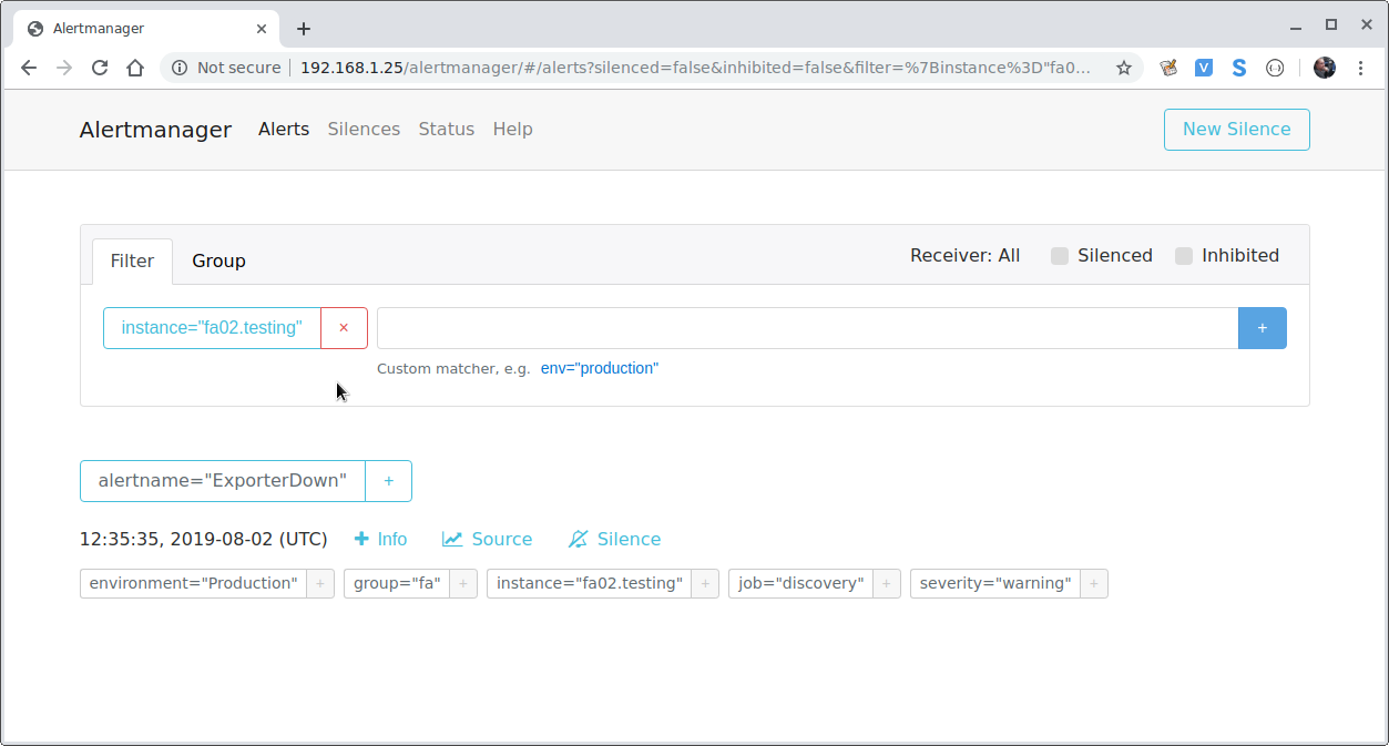 UI AlertManager uses only the first label/value pair to filter alerts