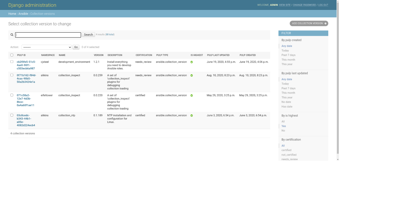 Select collection version to change _ Django