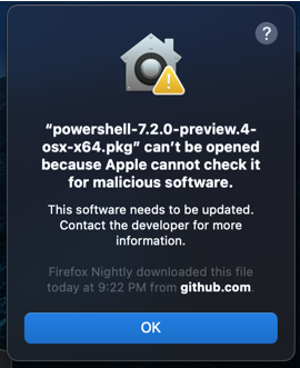 Cannot install powershell 7.2 preview 4 on Big Sur via github releases ...