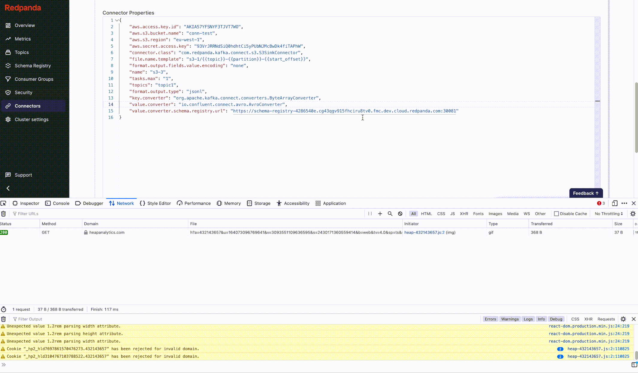 connectors bug, allow the user to pass arbitrary keys when creating new ...