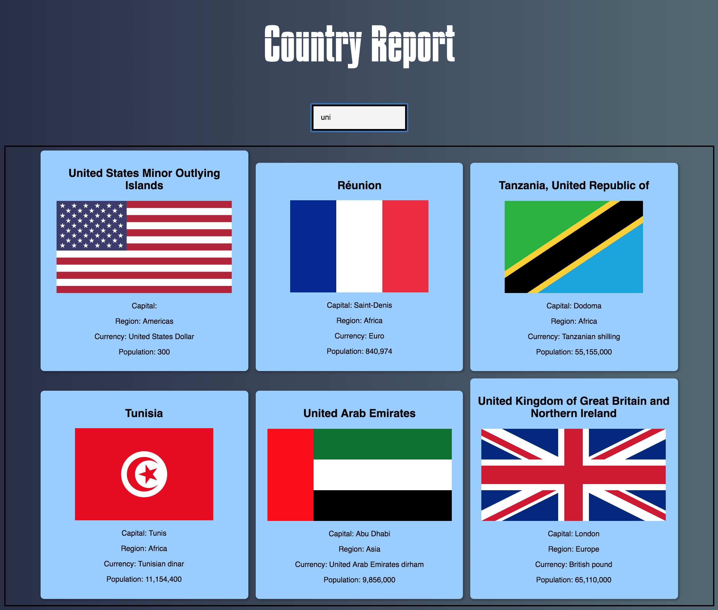 GitHub senalkularatne/countryreport Using React and API calls to