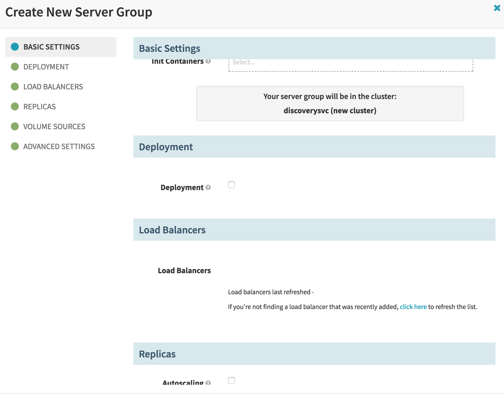 Spinnaker 1.5.2 - while creating kubernetes server group the UI is not ...