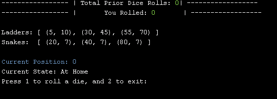 GitHub - ahillelt/SnakesAndLadders: Simple non-GUI Snakes and Ladder Game
