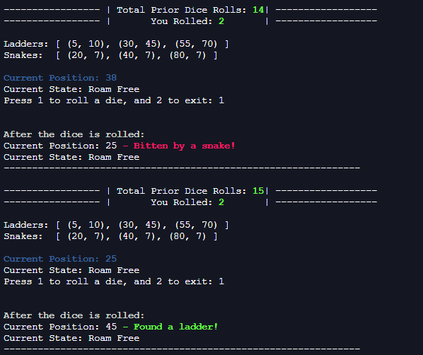 GitHub - ahillelt/SnakesAndLadders: Simple non-GUI Snakes and Ladder Game