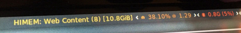 Screenshot showing process using most RAM on the left, and Free RAM on the right