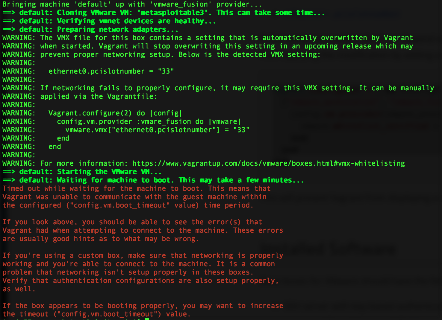 'vagrant up' failing after vmware-iso created and vagrant box added ...