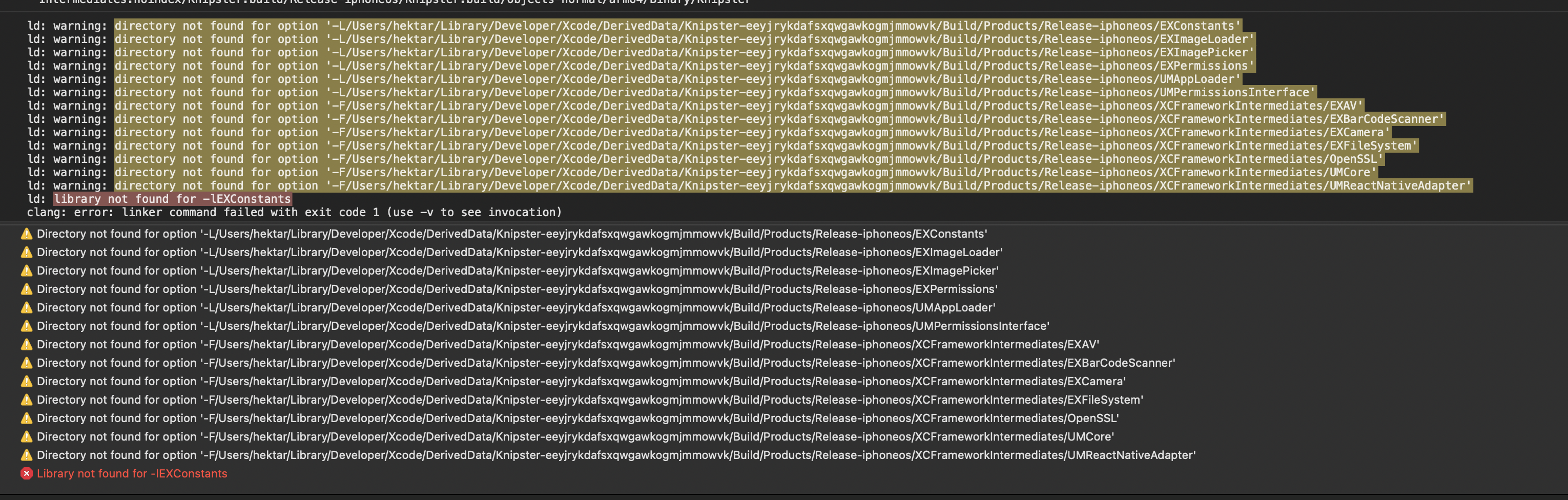 Library not found for -lEXConstants · Issue #12589 · expo/expo · GitHub