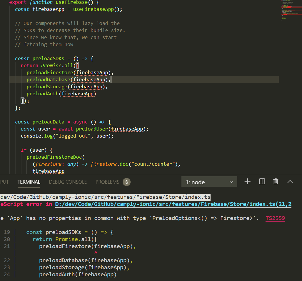 Type 'App' has no properties in common with type 'PreloadOptions ...