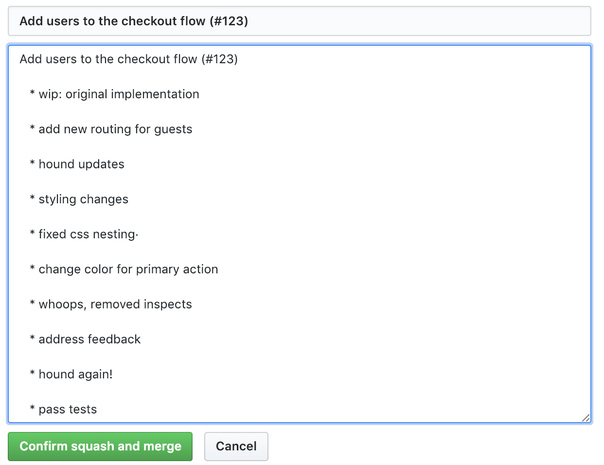 [Feature Request] When Squash Merging, should collate commits into list