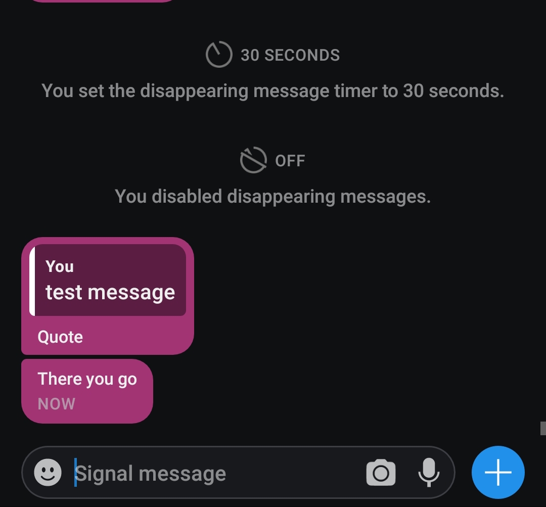 Disappearing messages don't disappear when quoted in a non disappearing