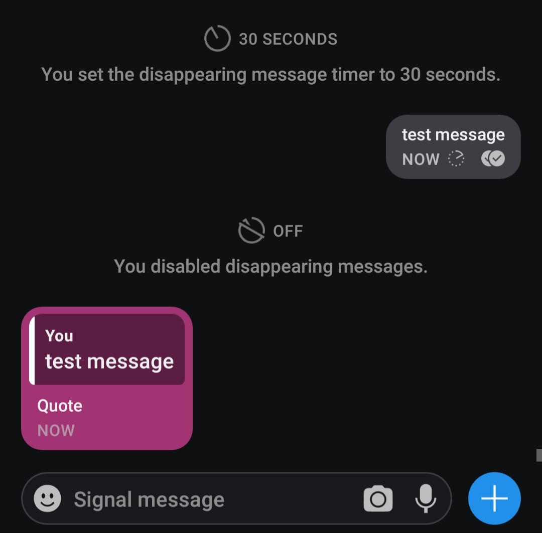 Disappearing messages don't disappear when quoted in a non disappearing