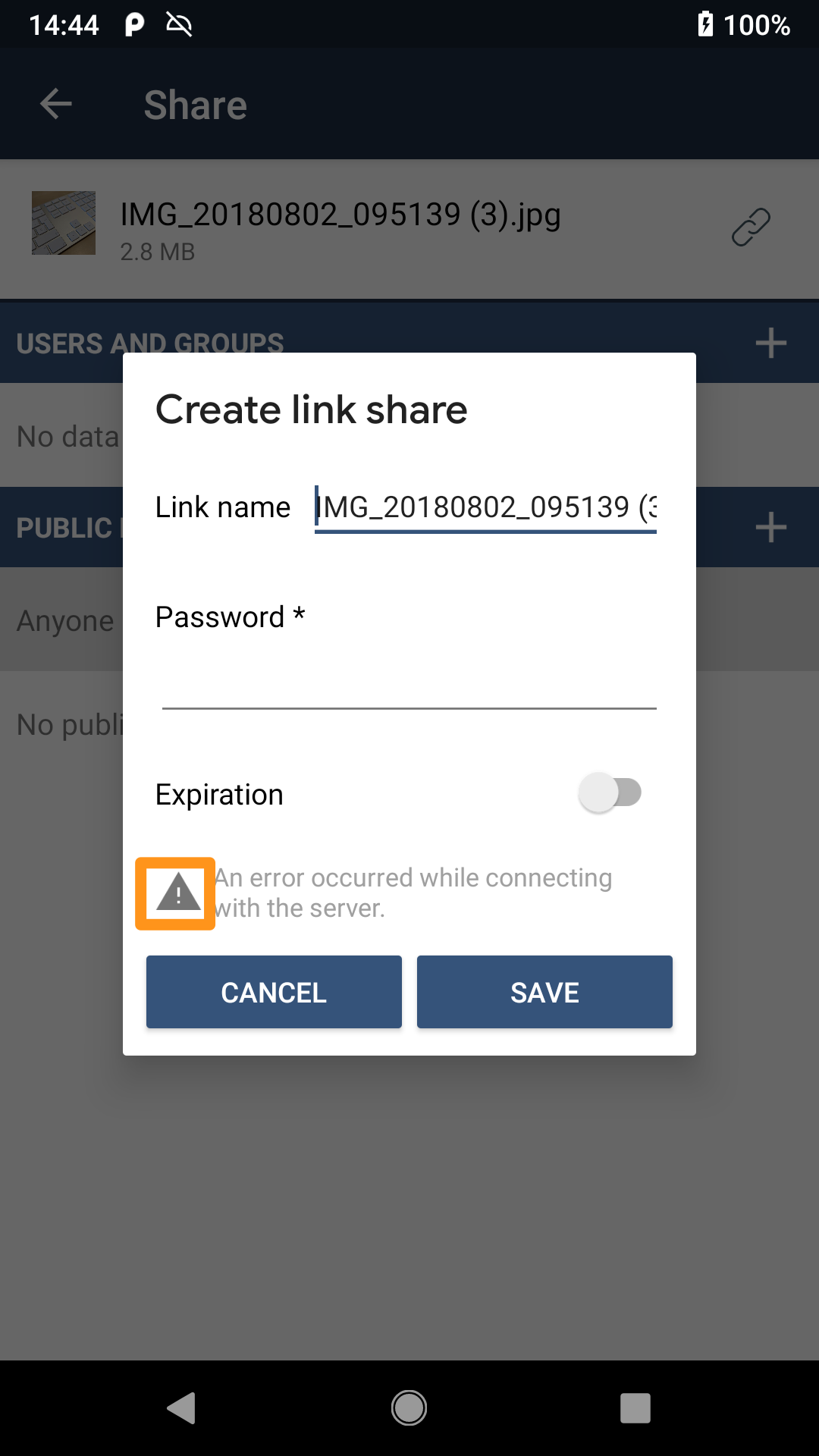 UI glitch in warning icon used to show errors when sharing a file ...