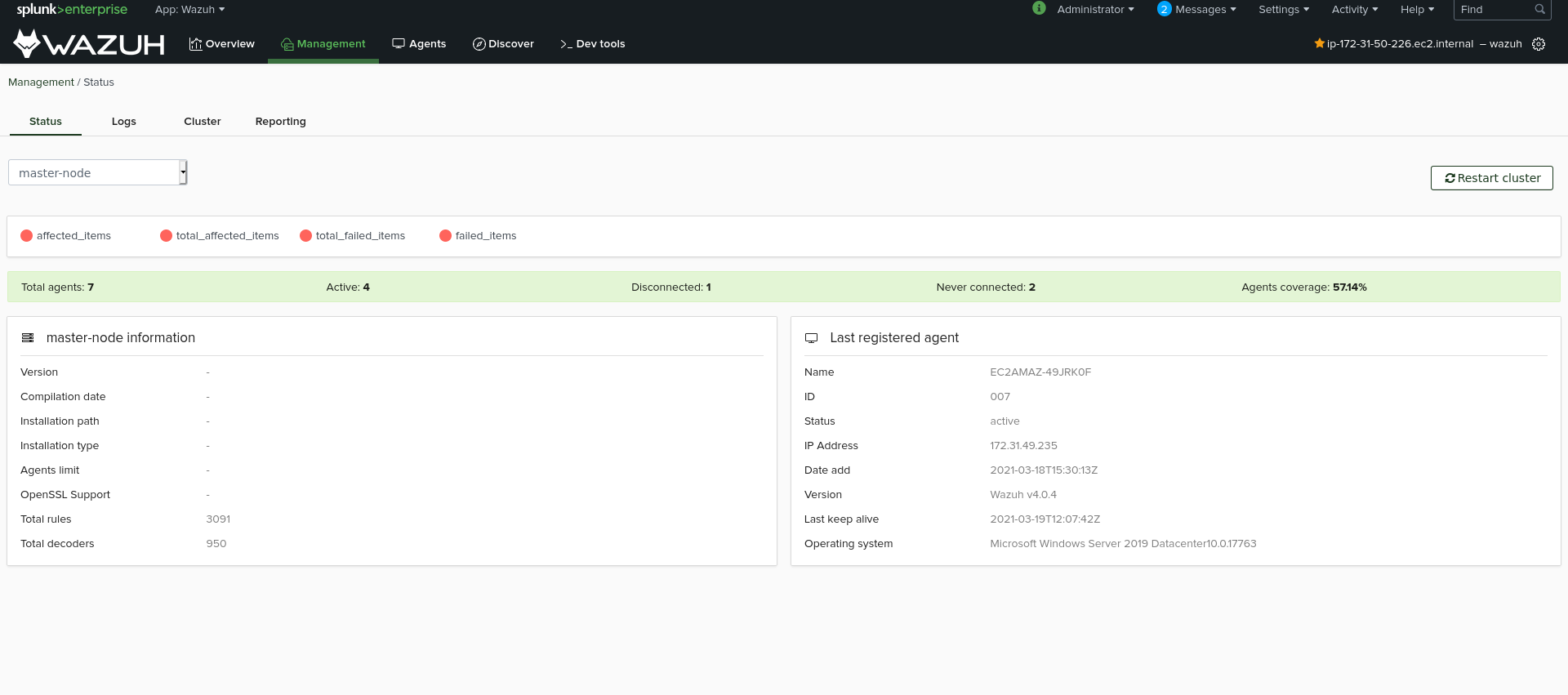 Management - status view -> changing cluster node breaks the daemon ...