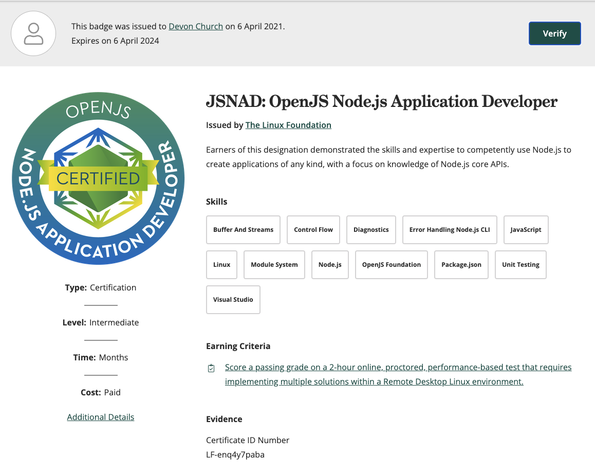 OpenJS Node.js Application Developer Certification
