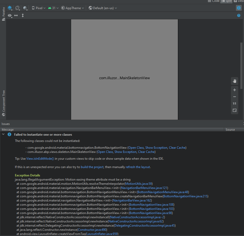 [BottomNavigationView] IllegalArgumentException in preview mode · Issue
