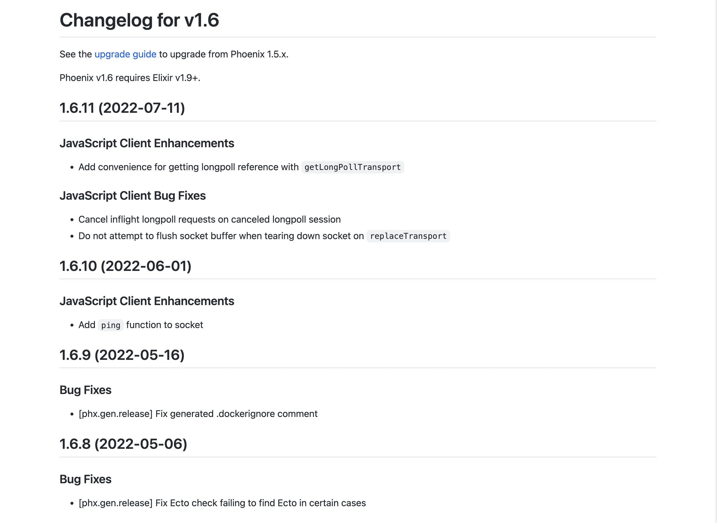 Changelog missing for phoenix 1.6.12 and 1.6.13 · Issue #5007 ...