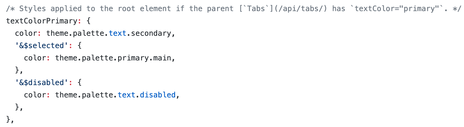 Tabs textColor primary refers to secondary palette text color · Issue ...