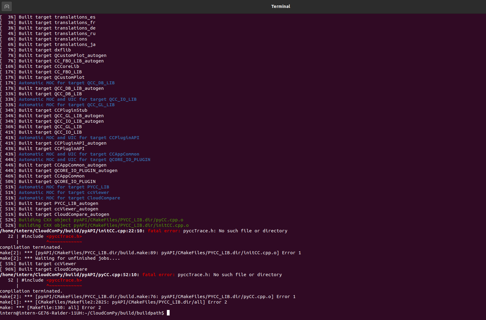pyccTrace.h file missing? · Issue #84 · CloudCompare/CloudComPy · GitHub