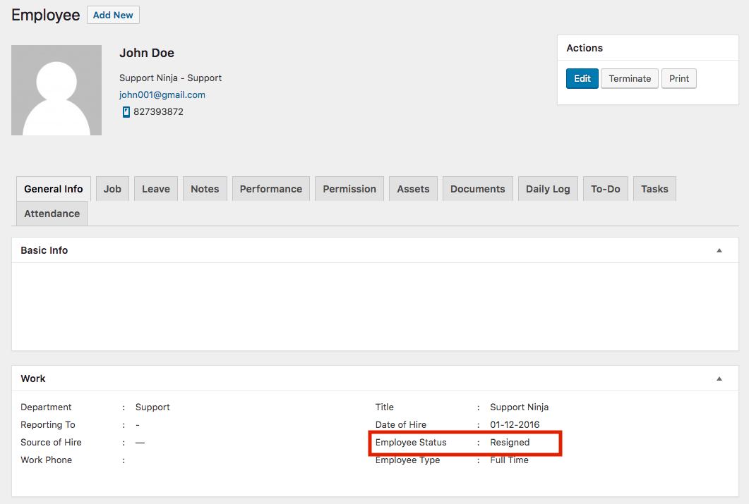 HR Add the "Inactive" status Employee Status on Resigned Employees