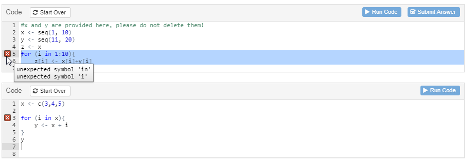 for loops highlighted by code checker · Issue #141 · rstudio/learnr ...