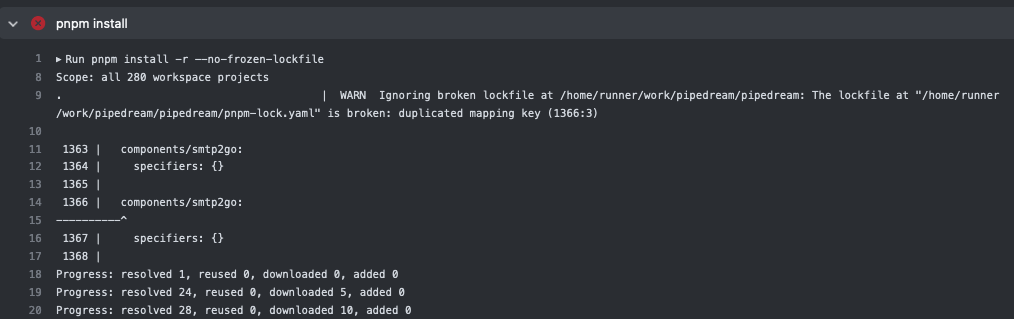 [ENHANCEMENT] Avoid GitHub action failure due to broken pnpm-lock.yaml ...