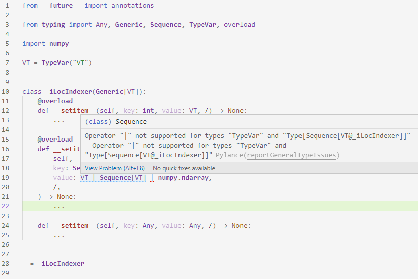 Unstable annotation errors about unions using "|", with overloads and ...