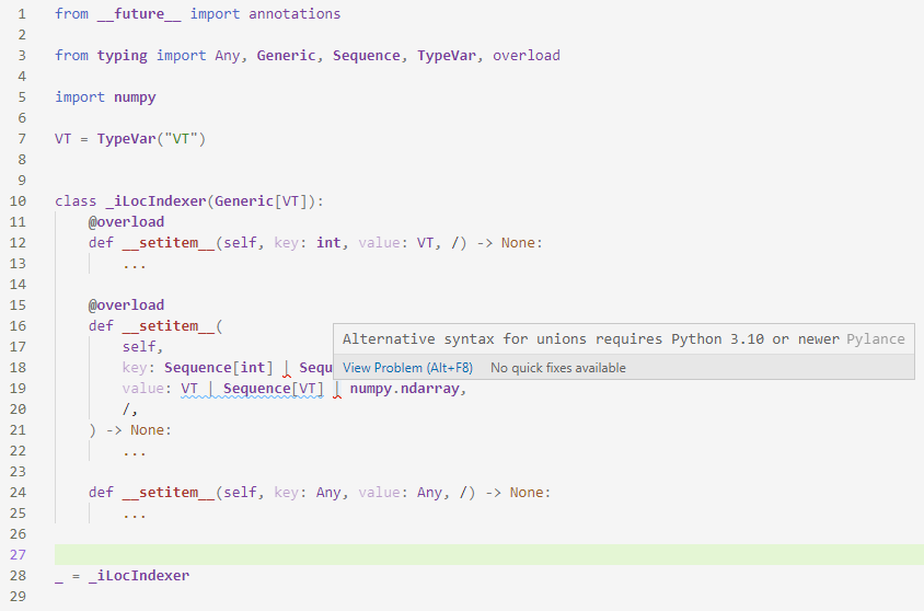Unstable annotation errors about unions using "|", with overloads and ...