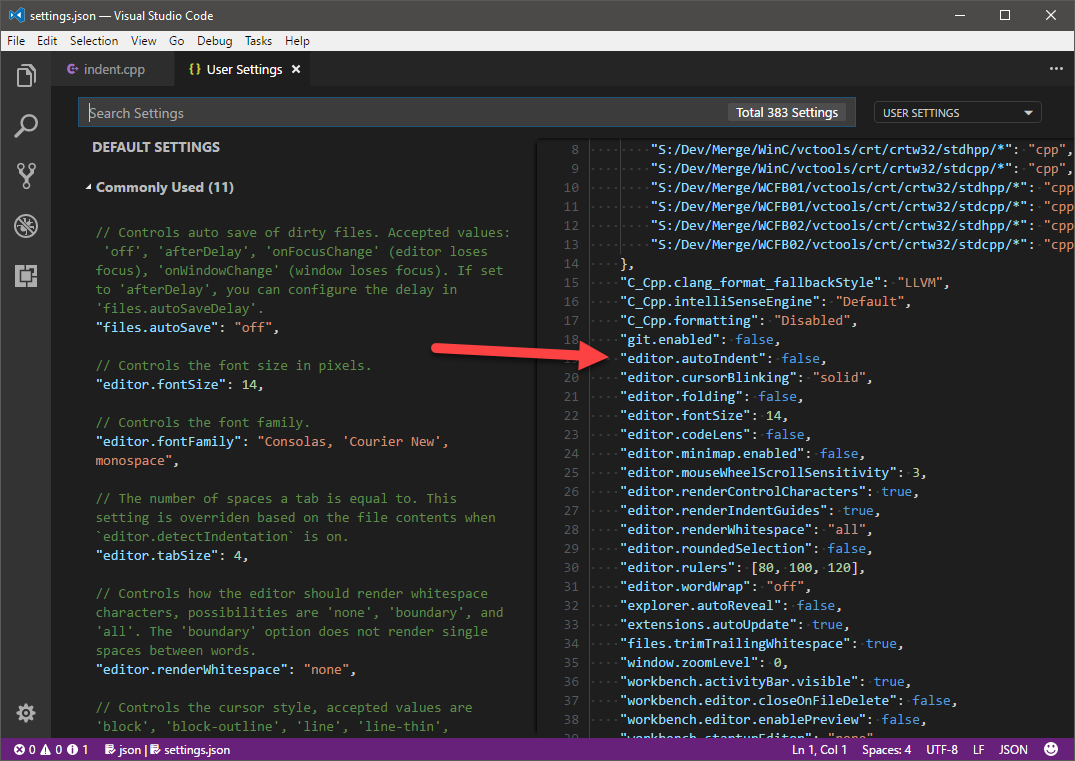 visual studio code auto indent