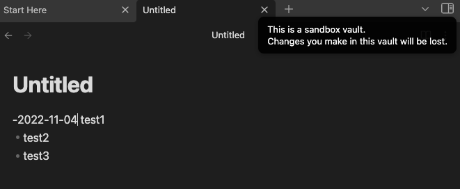 cannot insert any template in a note which is start with a list, such ...