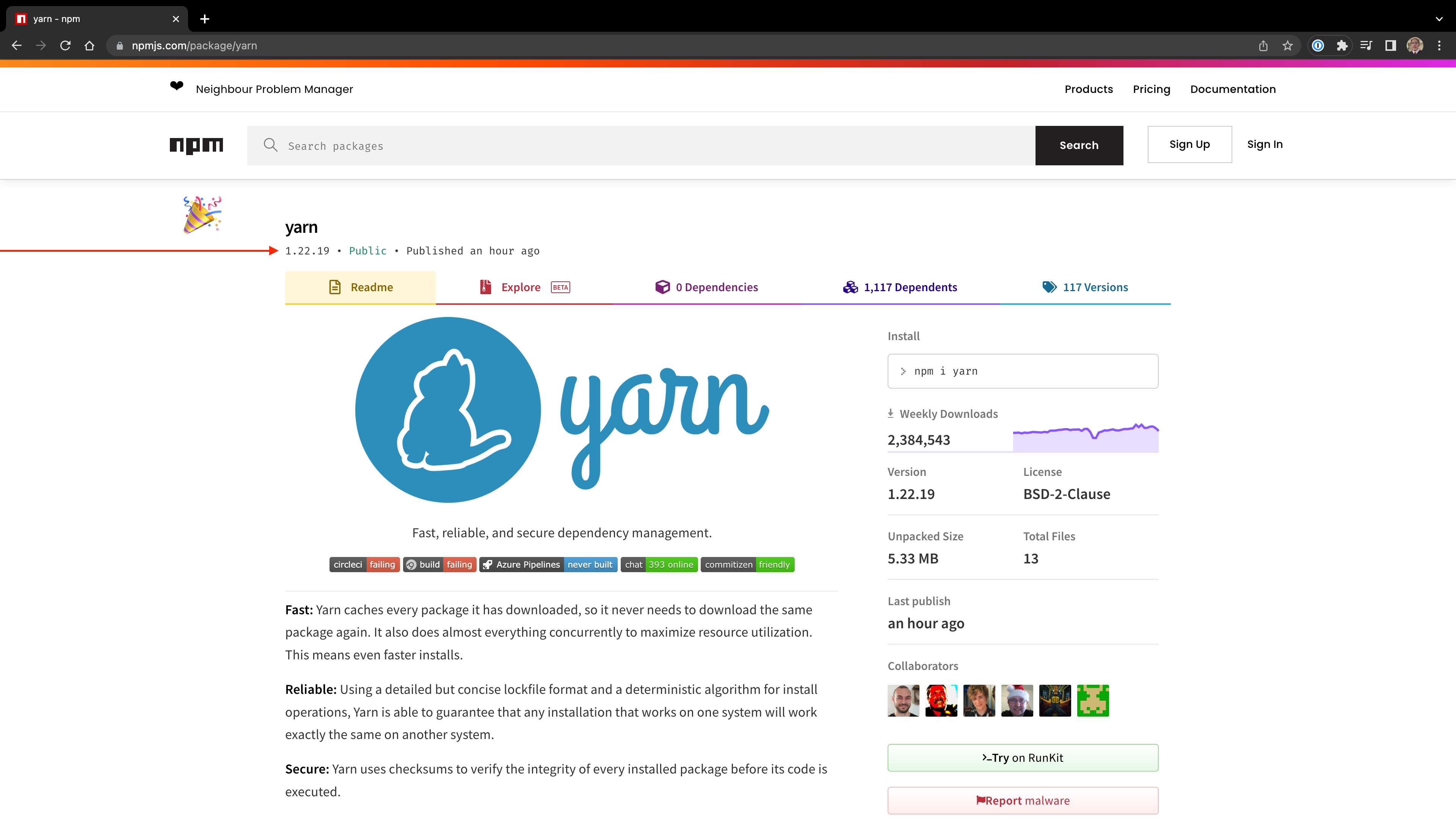 yarn v1.22.19 was not published on npm · Issue 8834 · yarnpkg/yarn
