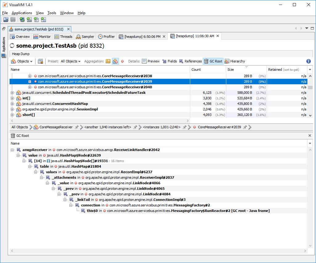 CoreMessageReceiver instances not garbage collected for session ...