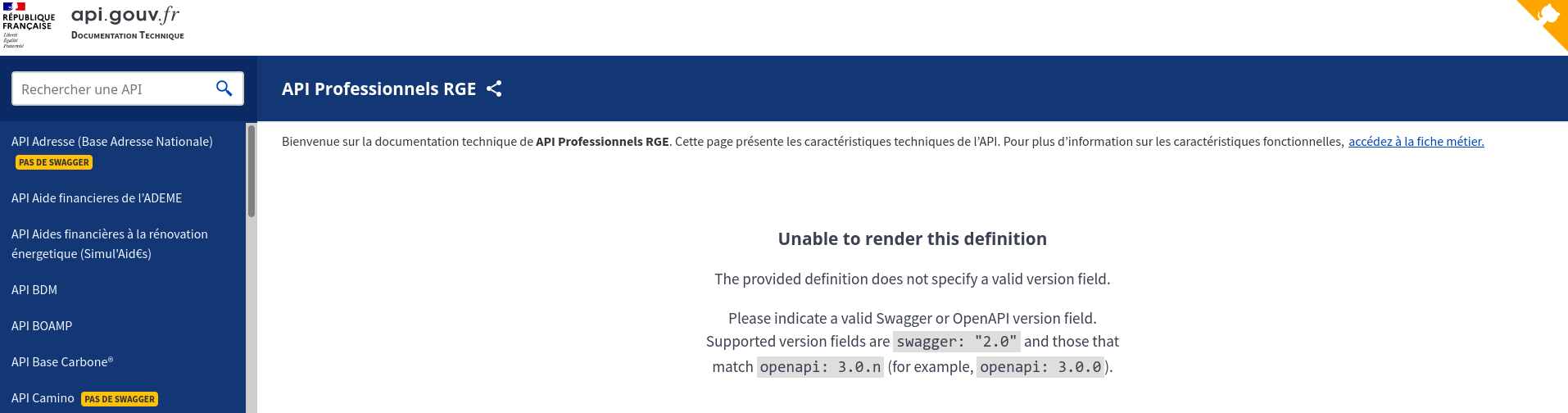 Unable to render this definition, Please indicate a valid Swagger or ...