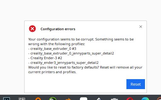 Configuration error when application loads. Option to reset does ...