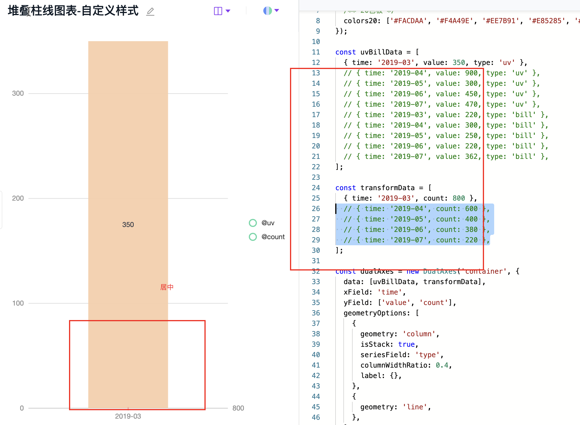 🐛 [BUG]双轴图数据只有一条时，应当居中展示 · Issue #2885 · antvis/G2Plot · GitHub
