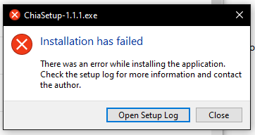 [BUG] Chia setup 1.1.1 installation failed windows · Issue #2425 · Chia ...