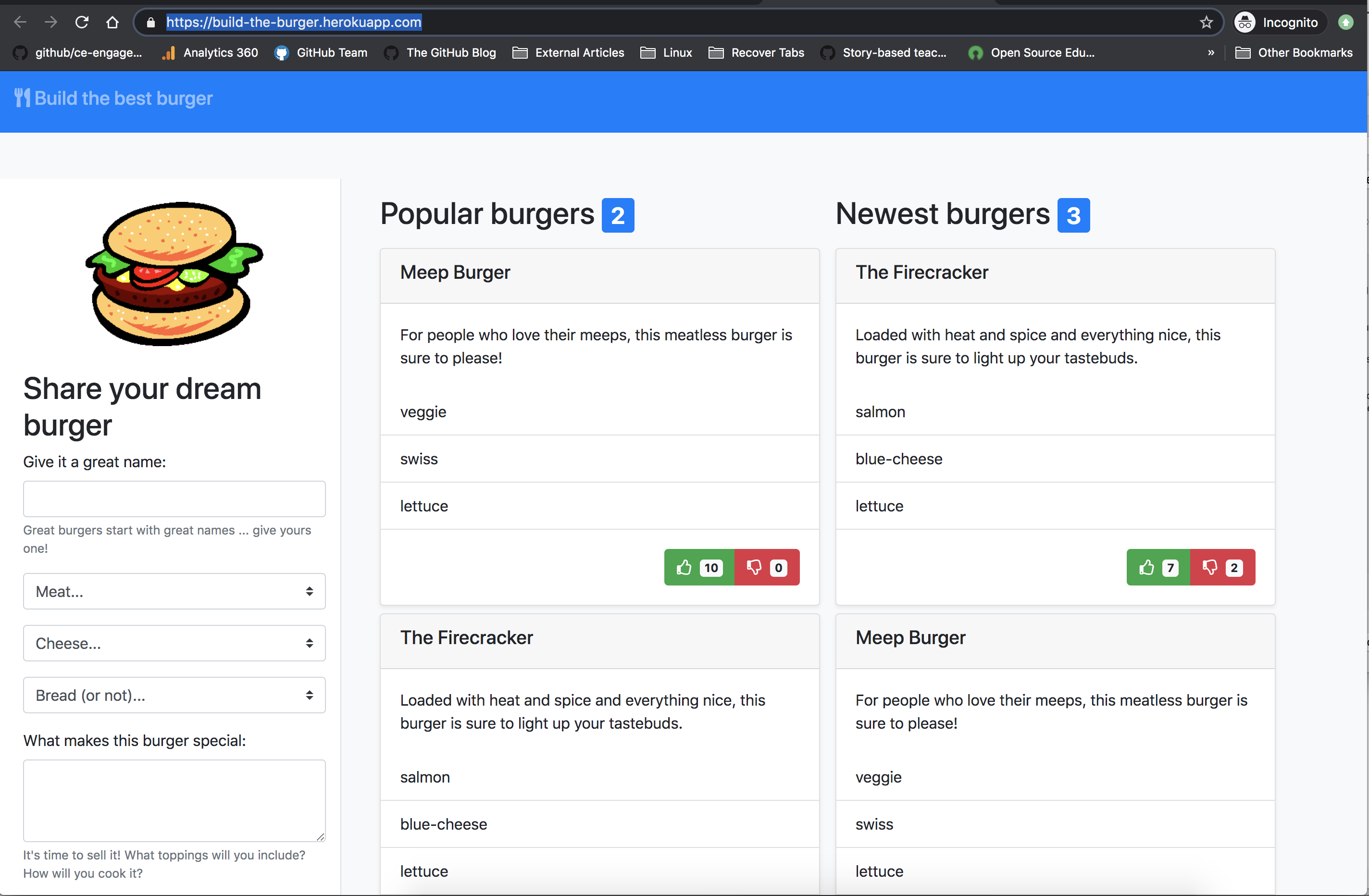 GitHub - cynthiarich/best-burger: Build and eat your dream burger