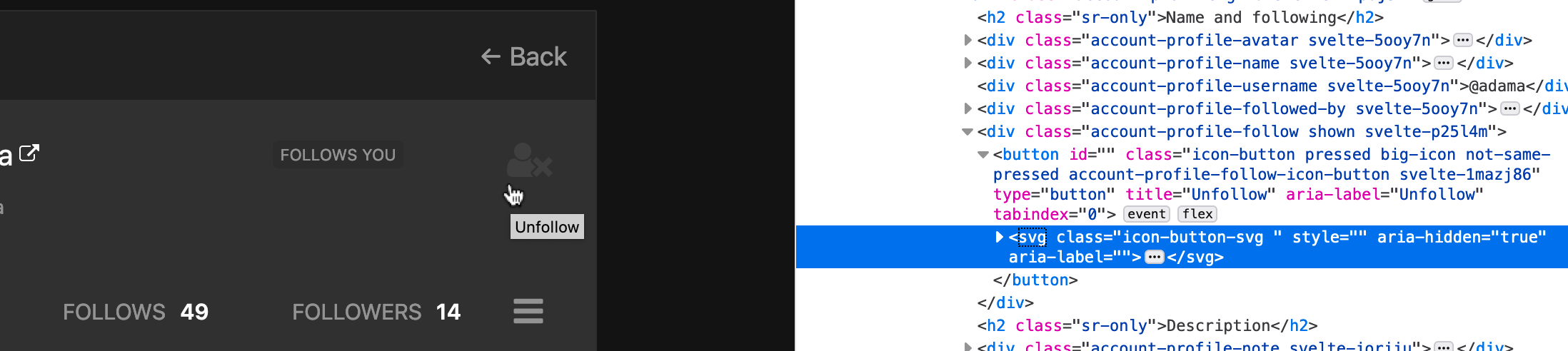 Screenshot in Dark Grayscale theme (hovering icon)