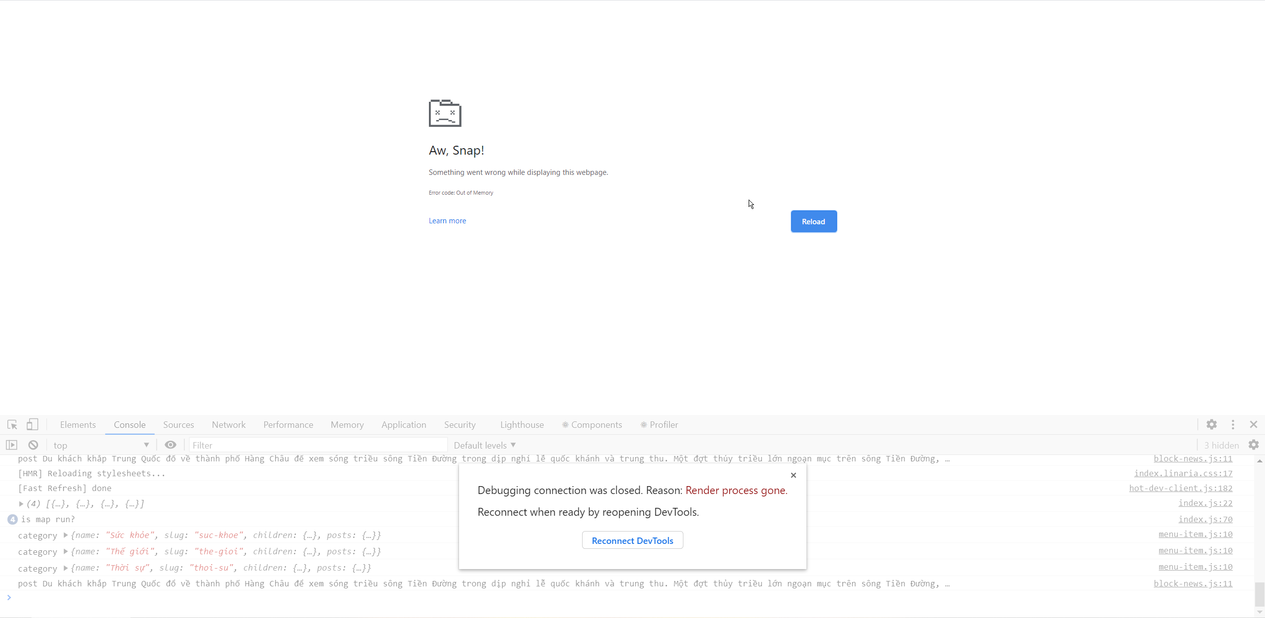 Error code: Out of Memory in browser when develope mode · vercel next ...