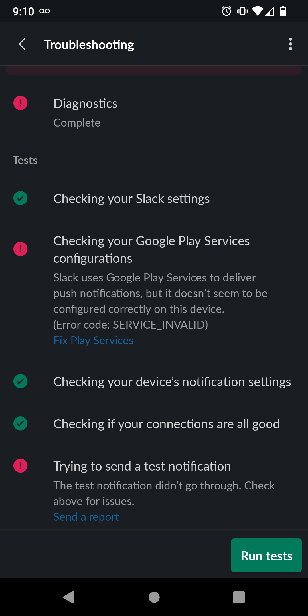 Slack Android Issue com.Slack - Notifications not working (Google Play Services SERVICE ...