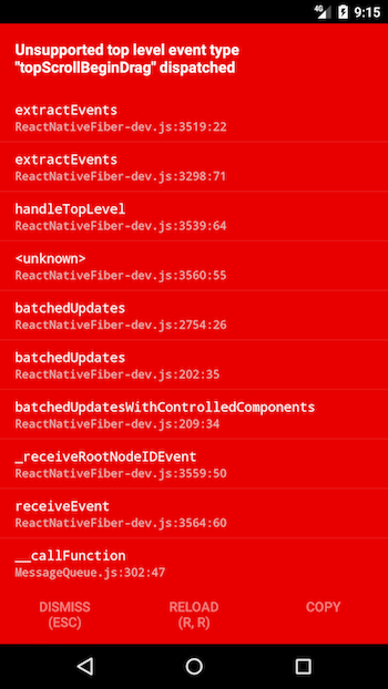 Unsupported top level event type "topScrollBeginDrag" dispatched ...